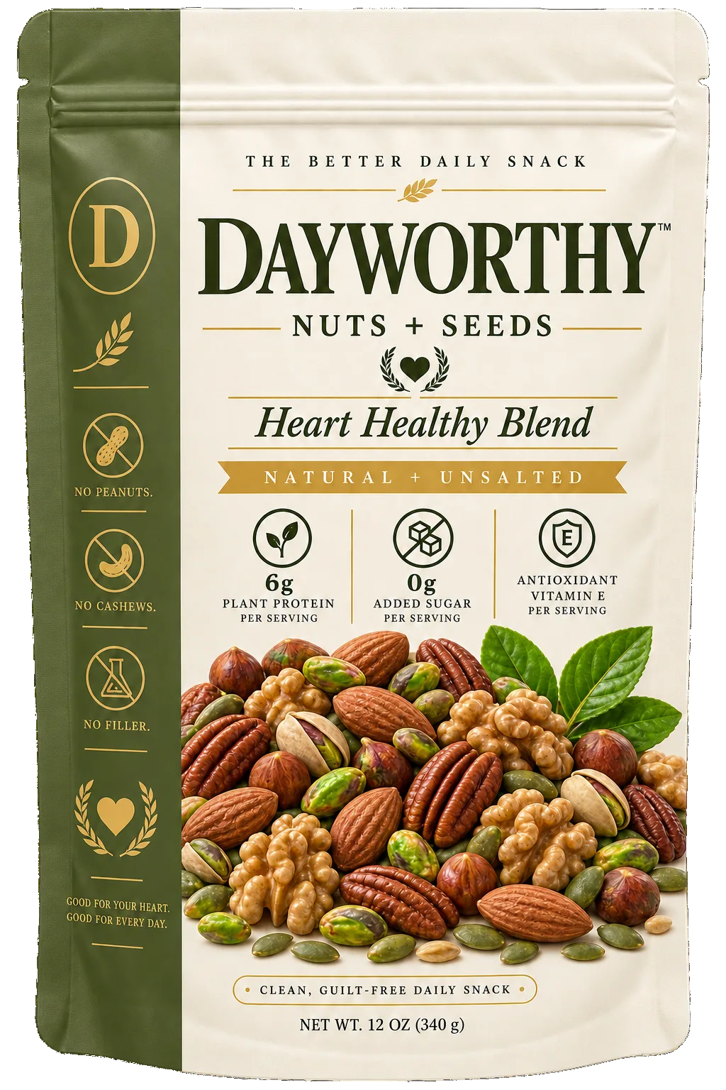 DAYWORTHY Nuts + Seeds, Natural + Unsalted, 12 oz pouch